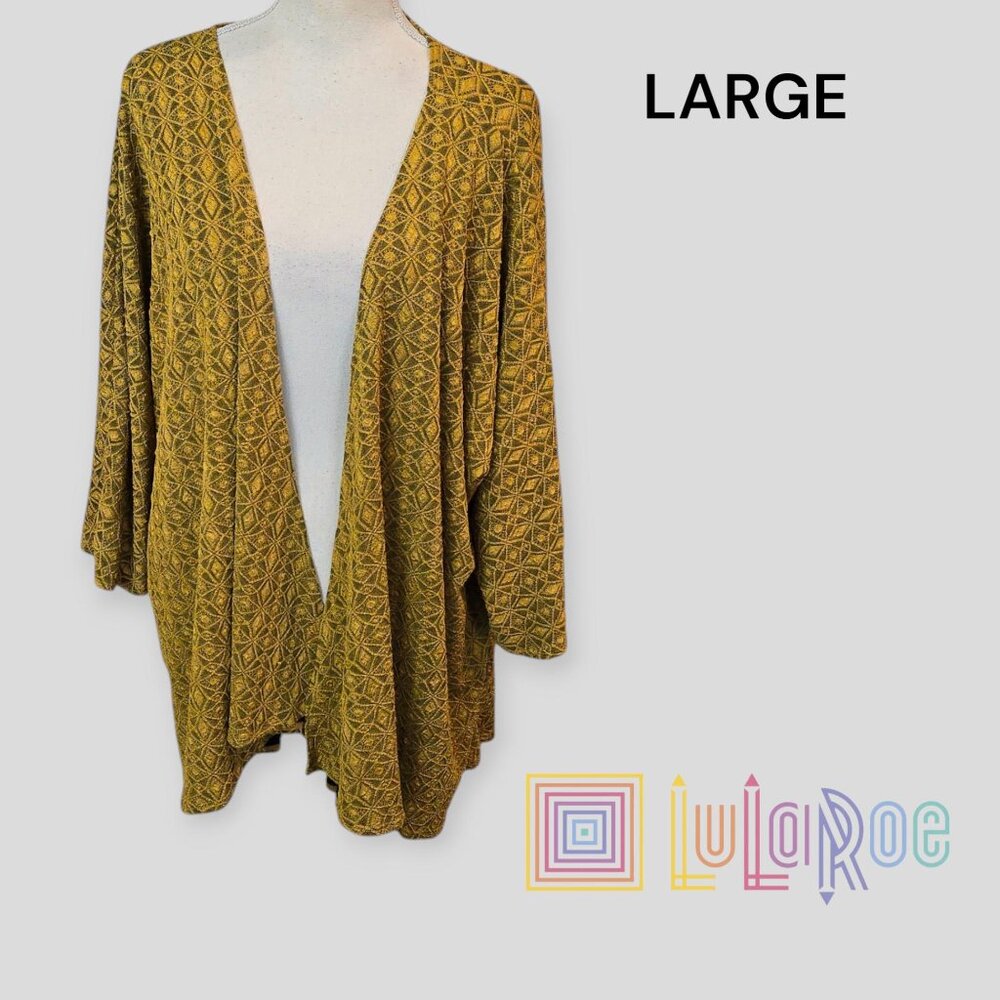 Lularoe Women's  Dark Yellow Black HIgh Low  Open Front Cardigan Size L